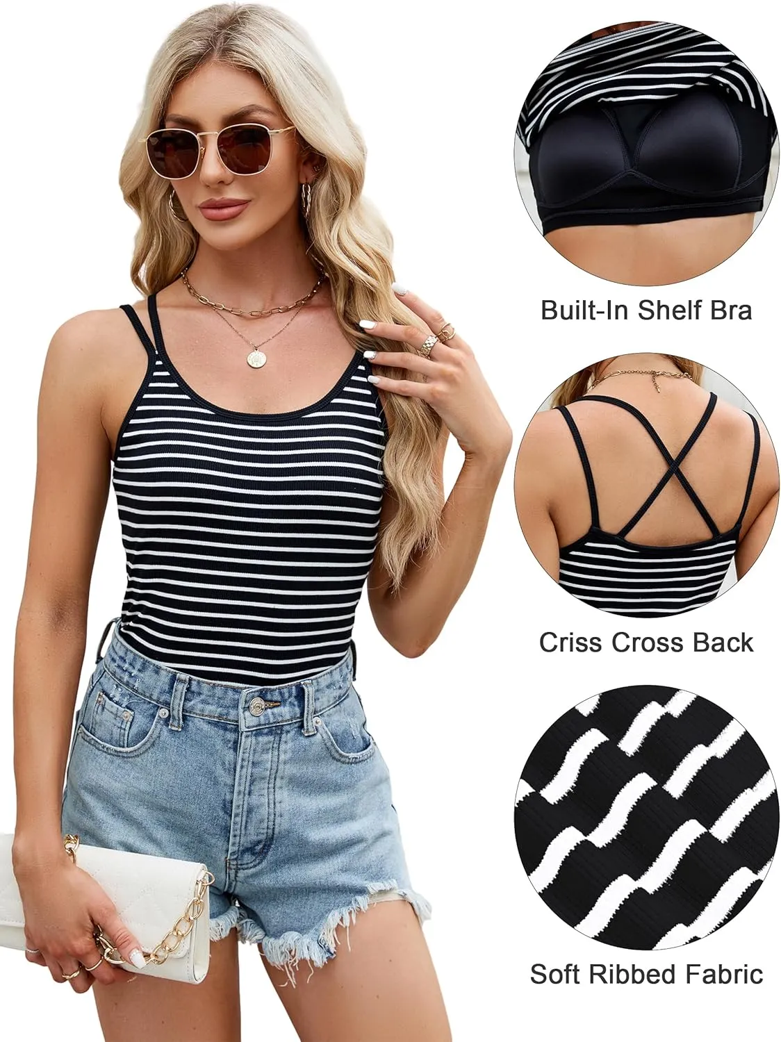 Blooming Jelly Women Ribbed Tank Top with Built in Bra Sleeveless Camisole Tops Y2K Spring Summer Cami 2025