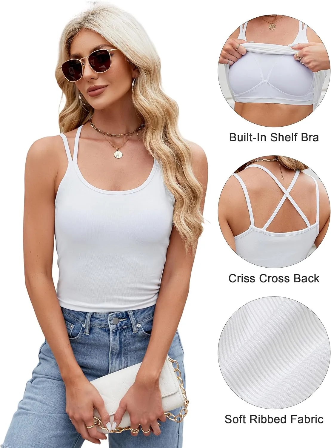 Blooming Jelly Women Ribbed Tank Top with Built in Bra Sleeveless Camisole Tops Y2K Spring Summer Cami 2025