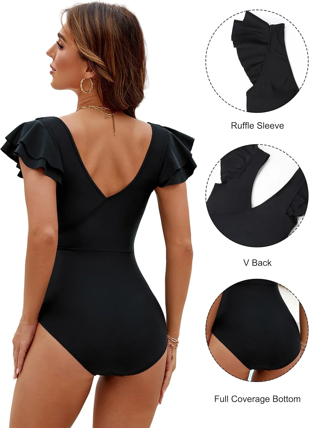 Blooming Jelly Women's Tummy Control Swimsuits Slimming One Piece Bathing Suit Ruffle Wrap V Neck Swimwear
