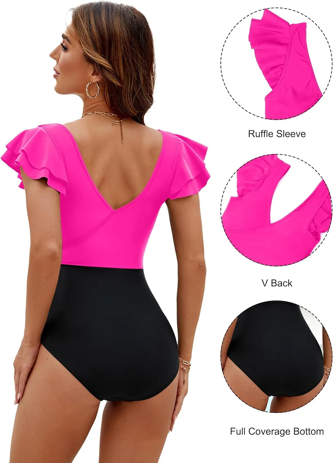 Blooming Jelly Women's Tummy Control Swimsuits Slimming One Piece Bathing Suit Ruffle Wrap V Neck Swimwear