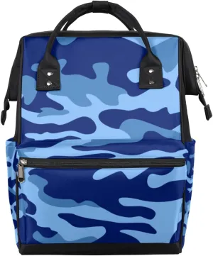 Blue Camouflage Camo Diaper Bag Tote Large Capacity Waterproof with Adjustable Shoulder Strap and Pram Straps Mommy Bag for Hospital Beach Weekender Travel