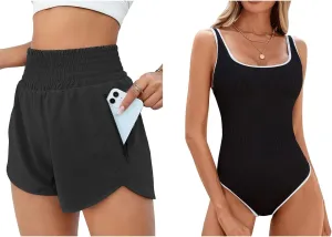 BMJL Women's Athletic Shorts High Waisted Running Shorts Pocket Sporty Shorts Gym Elastic Workout Shorts