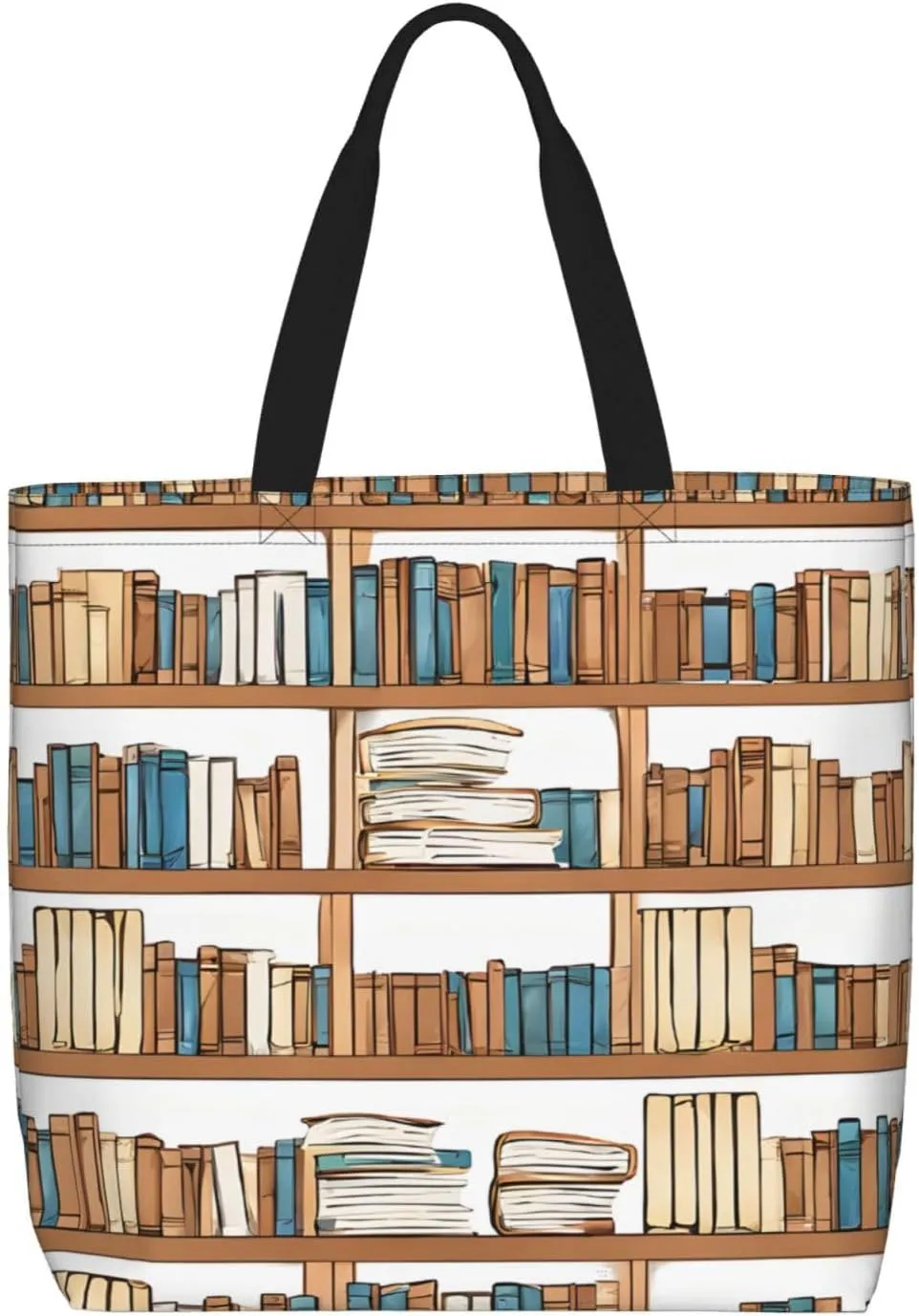 Book Shelves Collection And Ladder Print Tote Bag Women Single Shoulder Leisure Bag Multi-Purpose Large Shopping Bag.