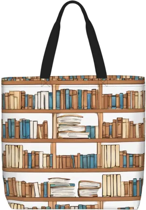 Book Shelves Collection And Ladder Print Tote Bag Women Single Shoulder Leisure Bag Multi-Purpose Large Shopping Bag.