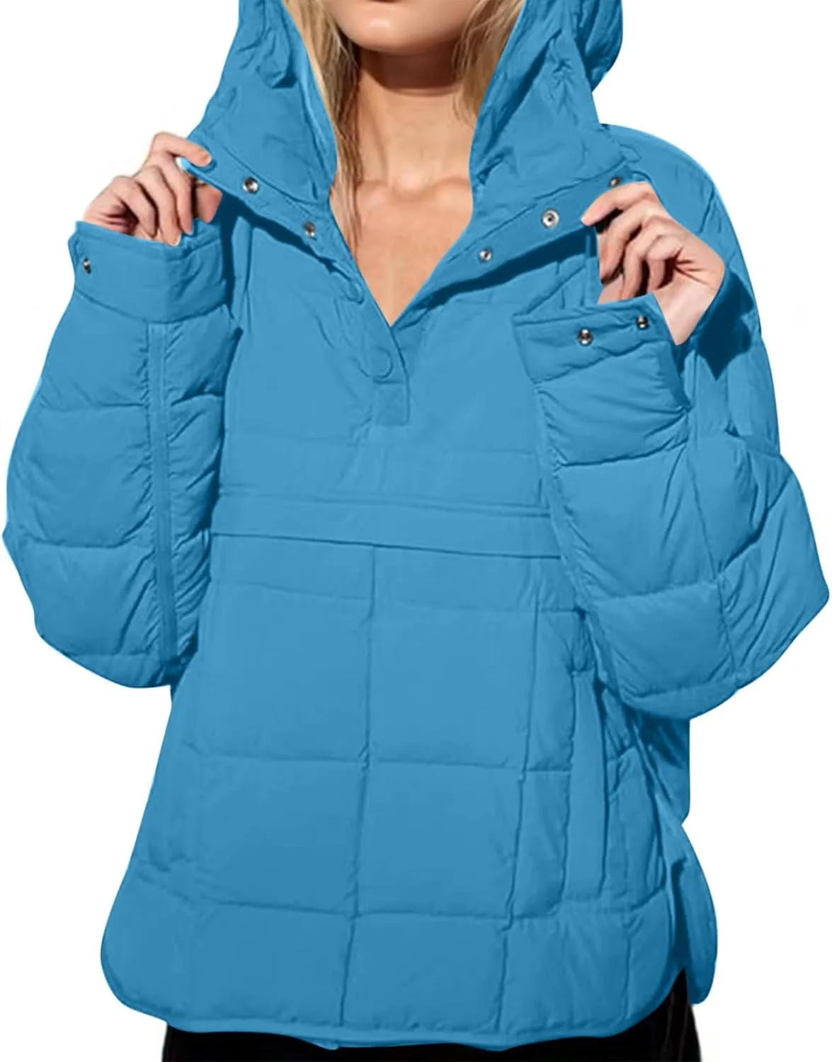 Borniu Women's Quilted Pullover Puffer Jacket Packable Hooded Oversize Winter Coat Tops Lightweight Down Jacket Outerwear