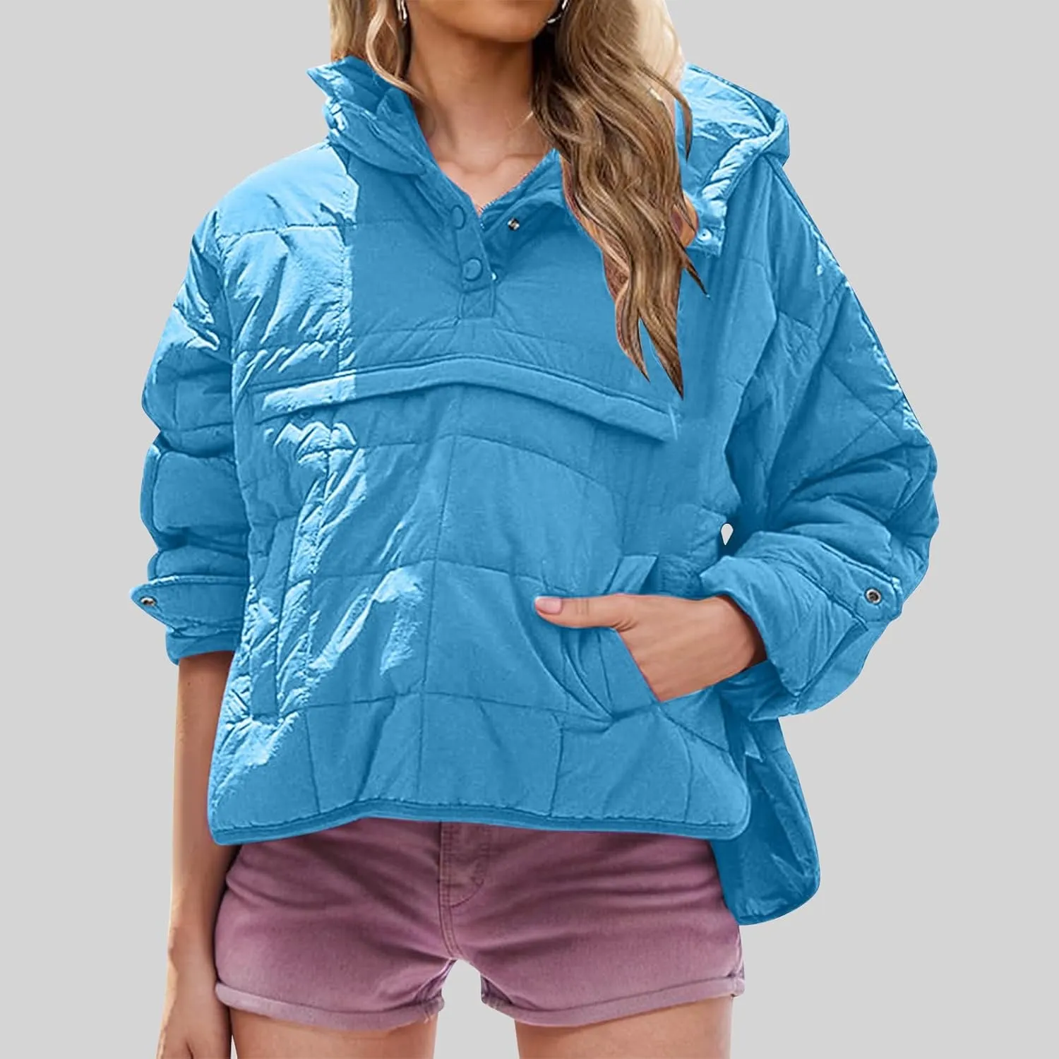 Borniu Women's Quilted Pullover Puffer Jacket Packable Hooded Oversize Winter Coat Tops Lightweight Down Jacket Outerwear