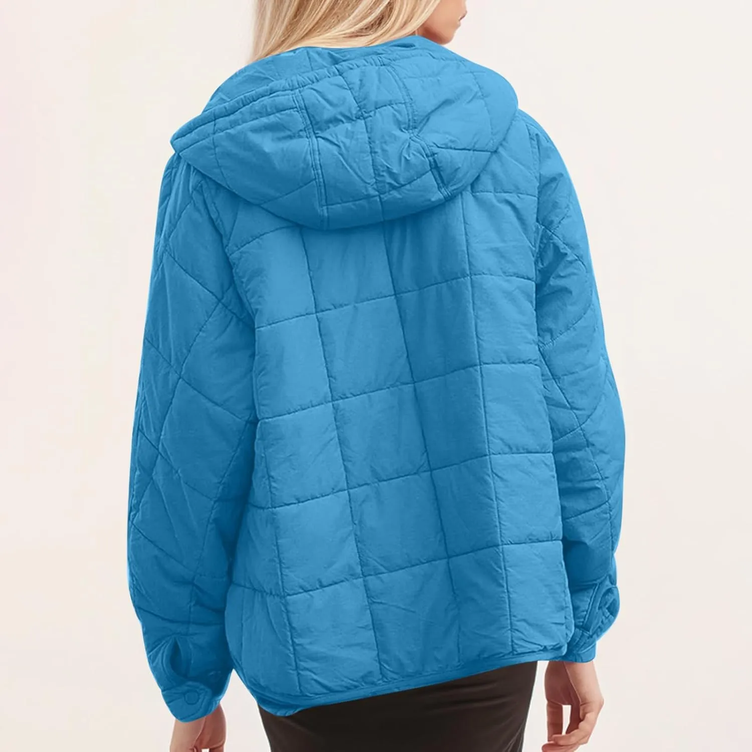 Borniu Women's Quilted Pullover Puffer Jacket Packable Hooded Oversize Winter Coat Tops Lightweight Down Jacket Outerwear