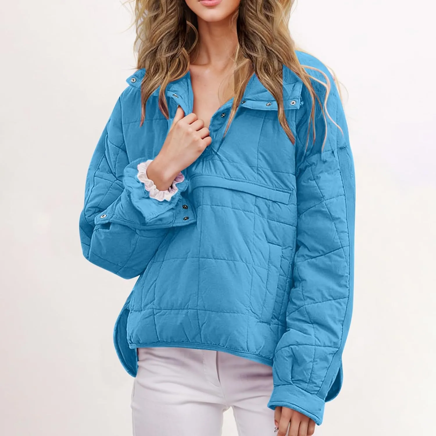 Borniu Women's Quilted Pullover Puffer Jacket Packable Hooded Oversize Winter Coat Tops Lightweight Down Jacket Outerwear