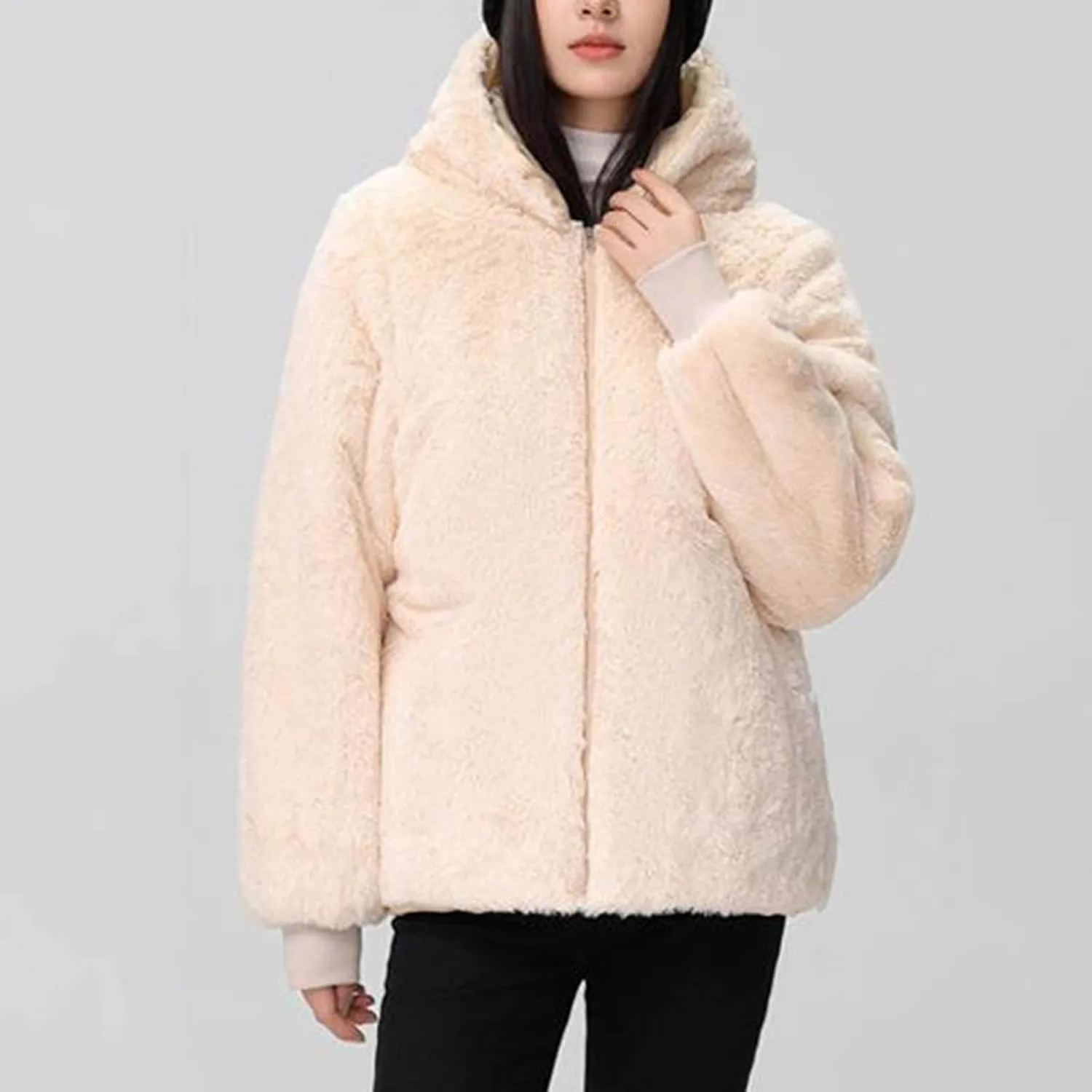 Borniu Women's Warm Thickened Parka Coat Winter Puffer Jacket with Removable Hood Drawstring Fleece Lined Down Jacket