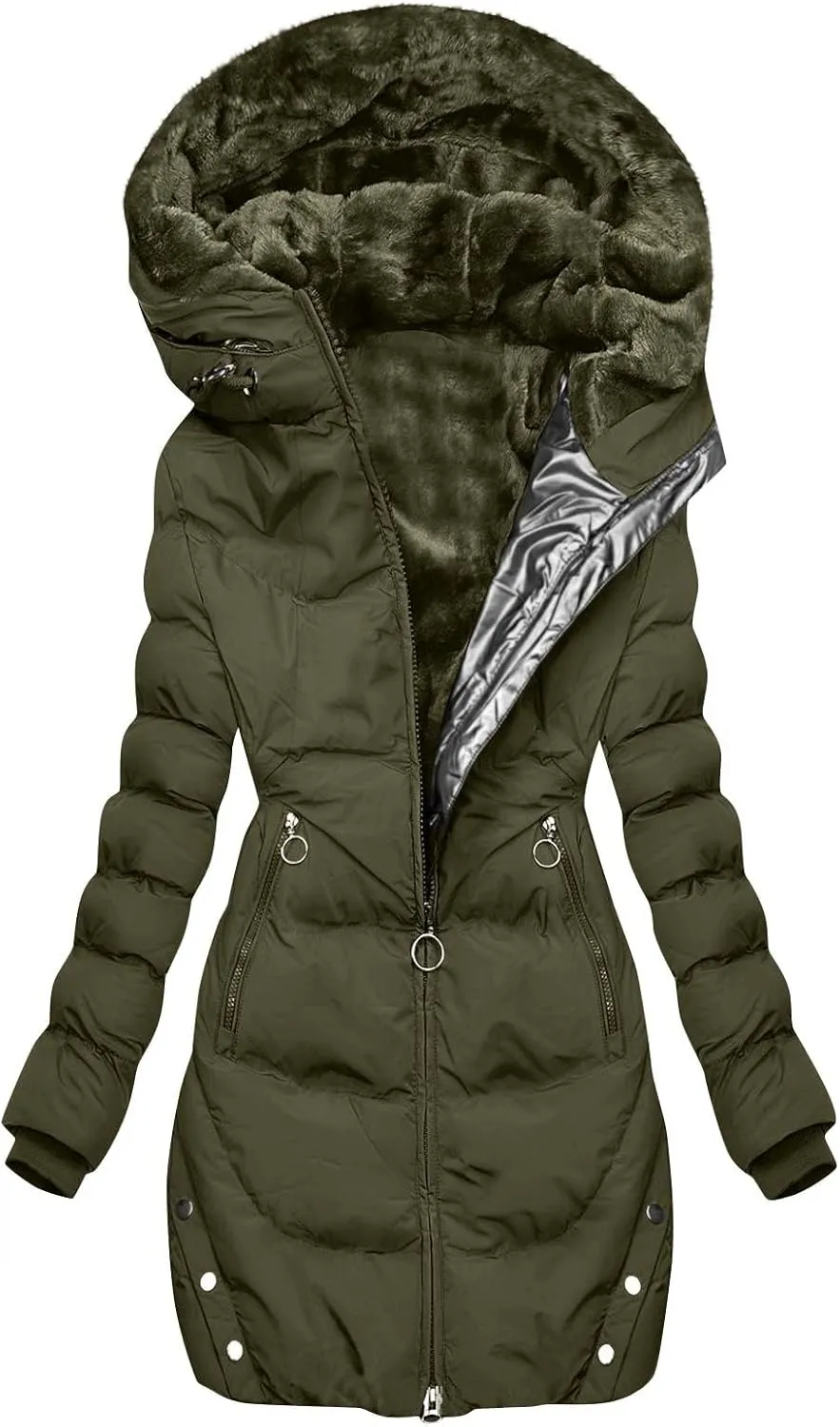 Borniu Women's Warm Winter Puffer Coat Thicken Fleece Lined Down Jacket Quilted Puffer Jacket Hooded Outerwear