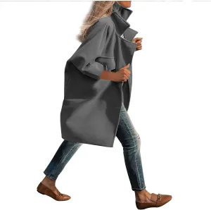 Borniu Women's Winter Wool Coat Casual Notch Lapel Single-Breasted Peacoat Trench Coats Fashion Overcoat