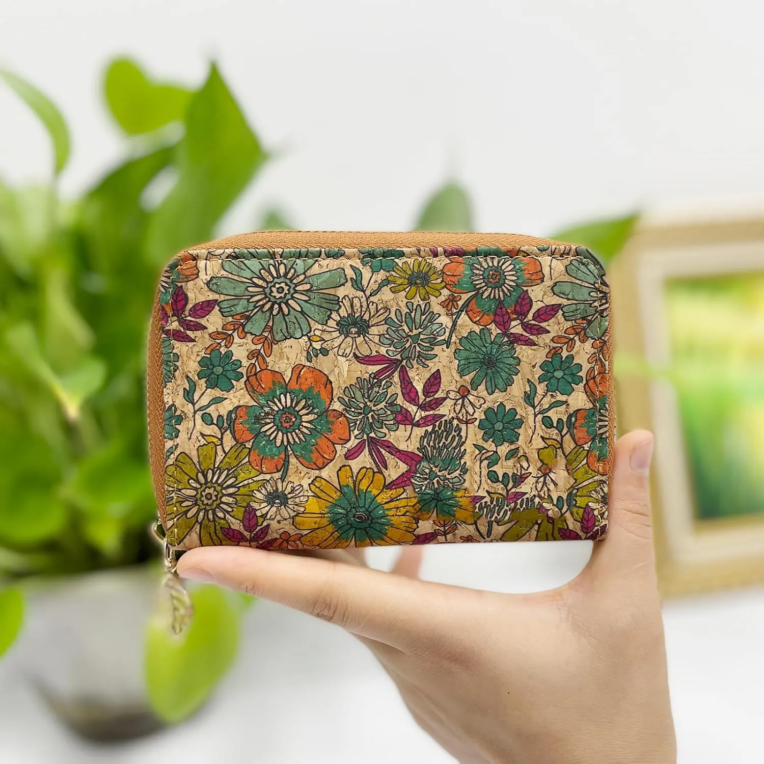 boshiho Vegan Cork Wallet, Womens Purse Slim Zipper Design with Card Holder Coin Pocket Purse Eco-friendly Vegan Gift