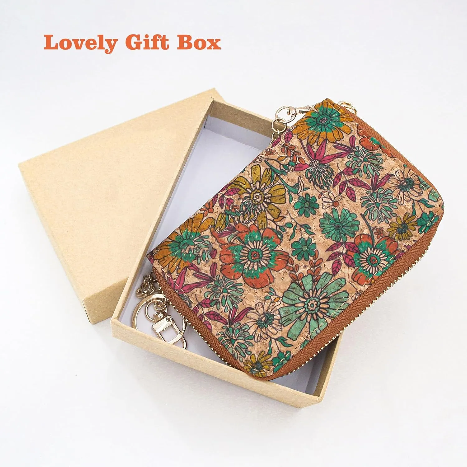 boshiho Vegan Cork Wallet, Womens Purse Slim Zipper Design with Card Holder Coin Pocket Purse Eco-friendly Vegan Gift