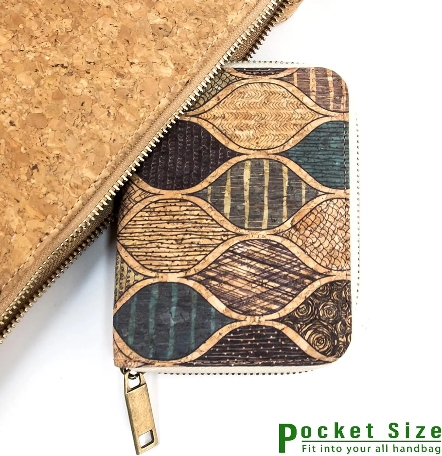 boshiho Vegan Cork Wallet, Womens Purse Slim Zipper Design with Card Holder Coin Pocket Purse Eco-friendly Vegan Gift