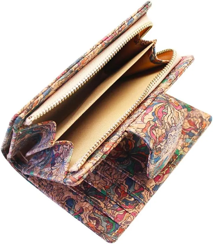 boshiho Vegan Cork Wallet, Womens Purse Slim Zipper Design with Card Holder Coin Pocket Purse Eco-friendly Vegan Gift