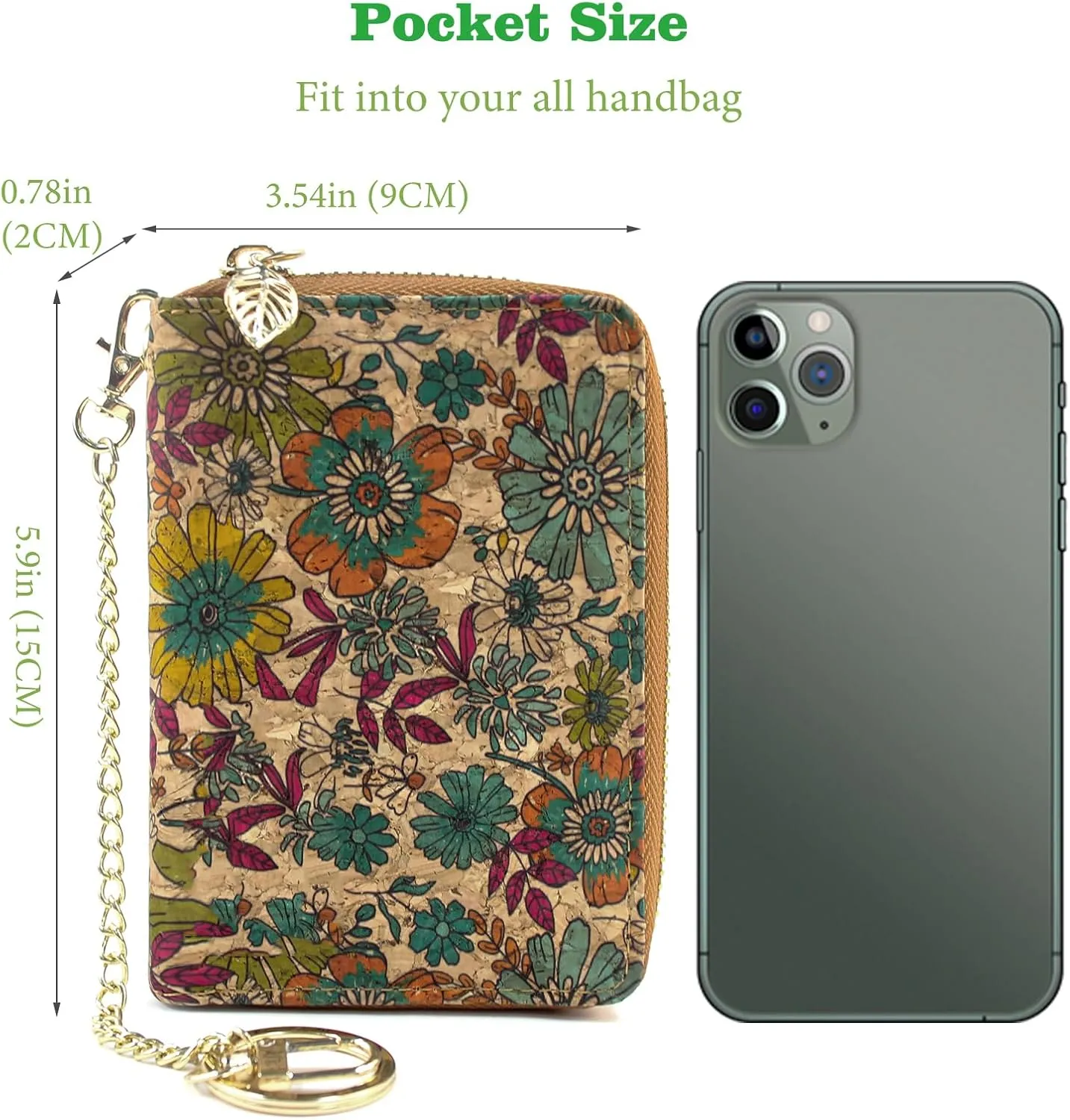 boshiho Vegan Cork Wallet, Womens Purse Slim Zipper Design with Card Holder Coin Pocket Purse Eco-friendly Vegan Gift