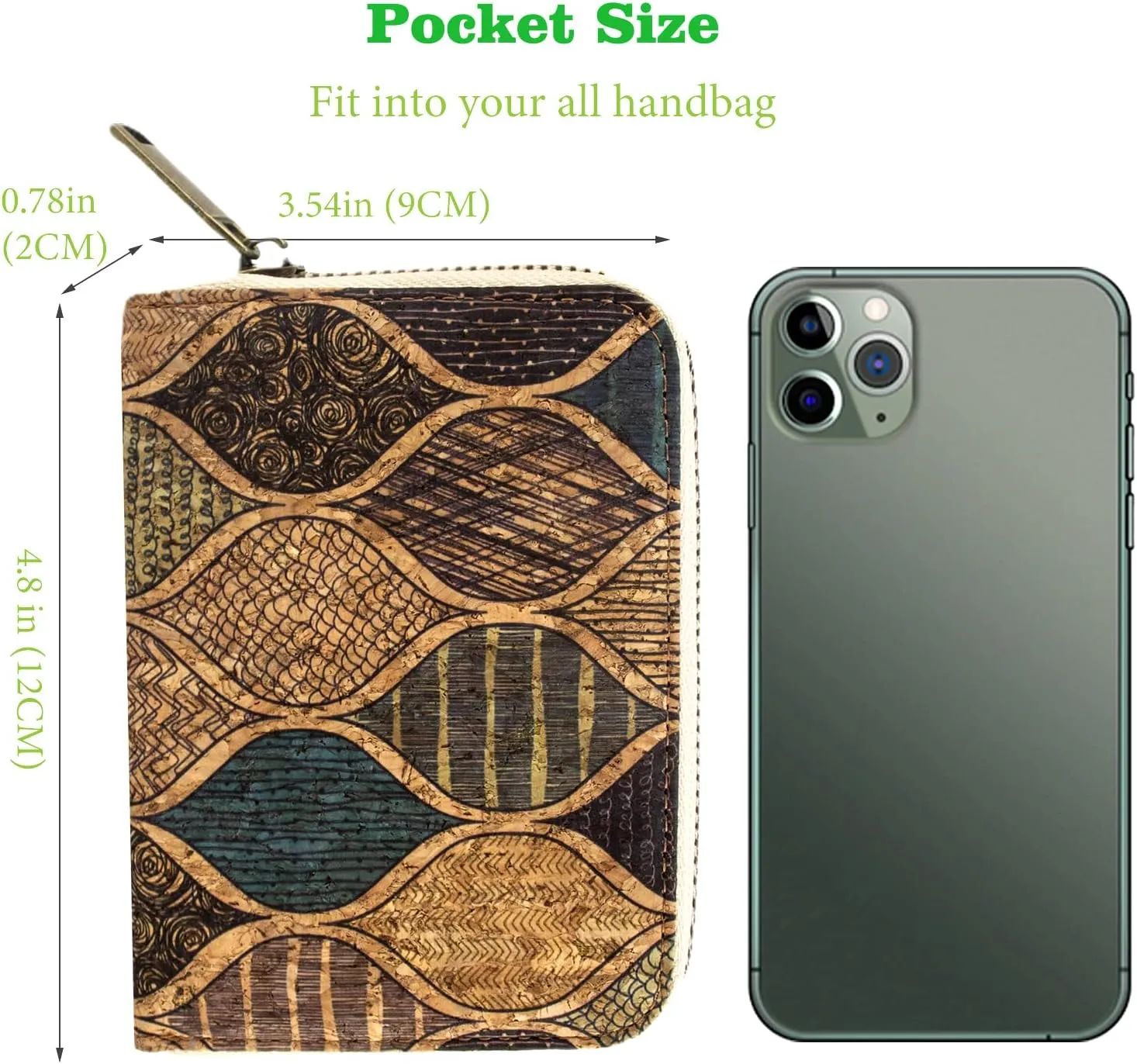 boshiho Vegan Cork Wallet, Womens Purse Slim Zipper Design with Card Holder Coin Pocket Purse Eco-friendly Vegan Gift