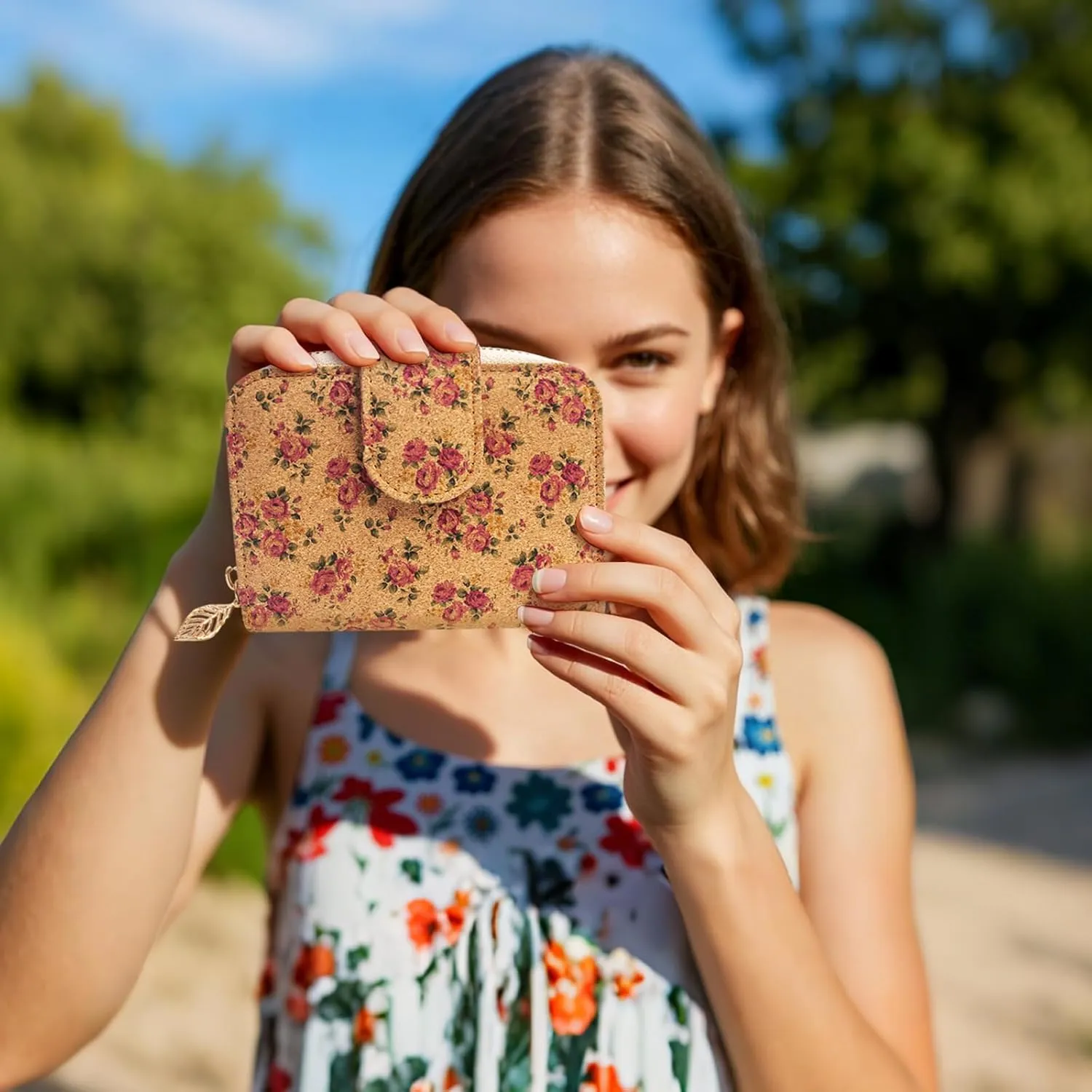 boshiho Vegan Cork Wallet, Womens Purse Slim Zipper Design with Card Holder Coin Pocket Purse Eco-friendly Vegan Gift