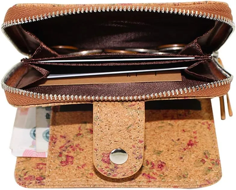 boshiho Vegan Cork Wallet, Womens Purse Slim Zipper Design with Card Holder Coin Pocket Purse Eco-friendly Vegan Gift