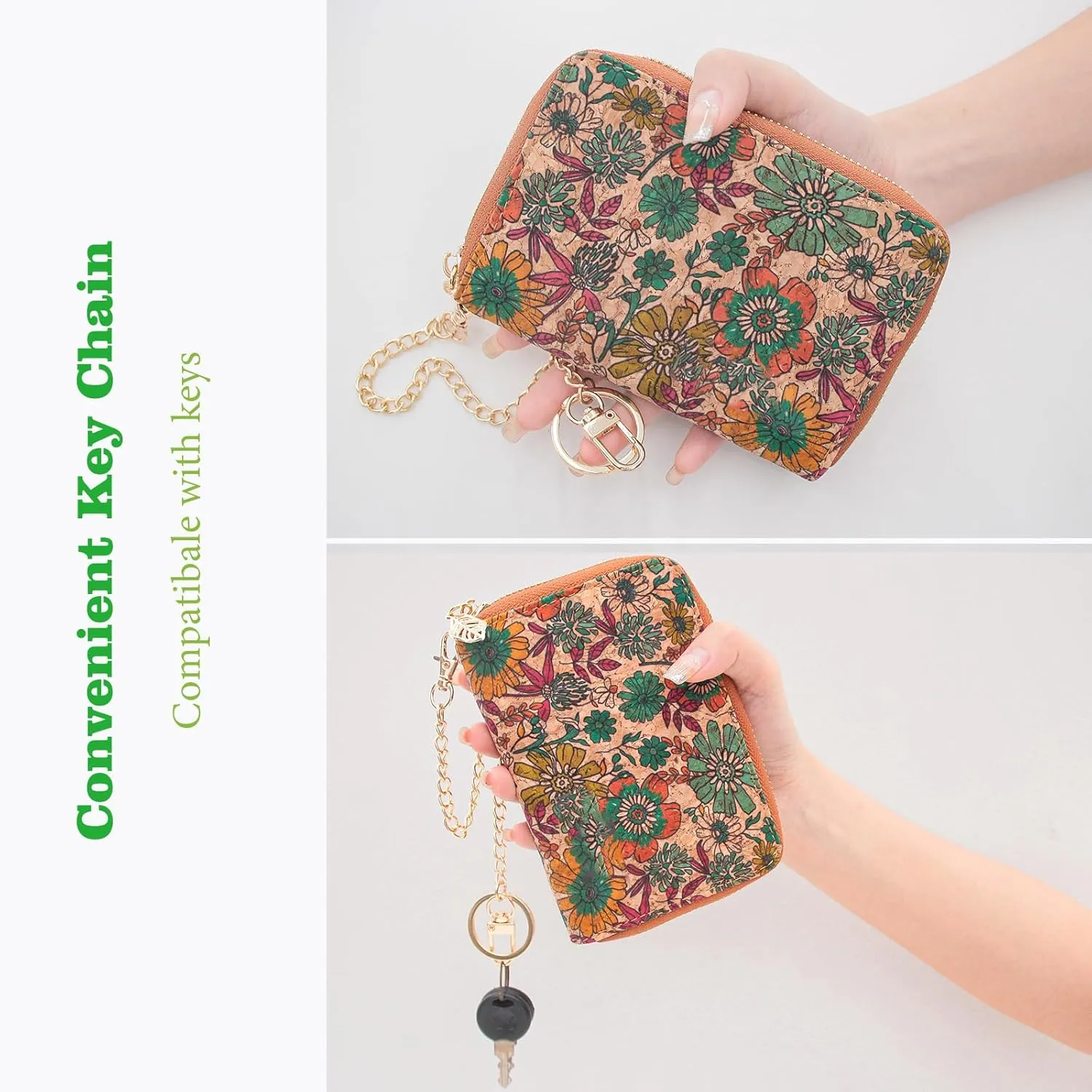 boshiho Vegan Cork Wallet, Womens Purse Slim Zipper Design with Card Holder Coin Pocket Purse Eco-friendly Vegan Gift
