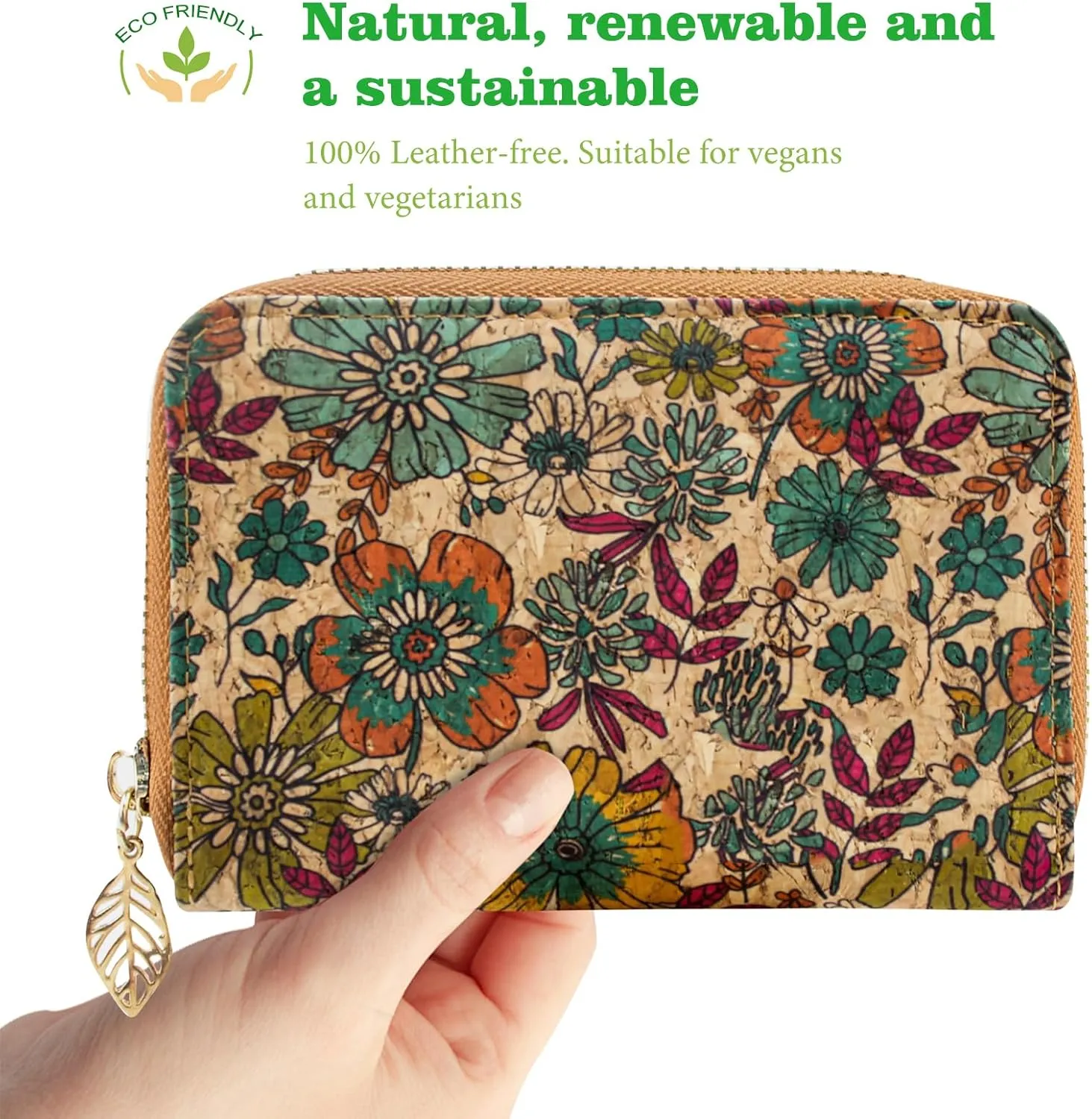 boshiho Vegan Cork Wallet, Womens Purse Slim Zipper Design with Card Holder Coin Pocket Purse Eco-friendly Vegan Gift