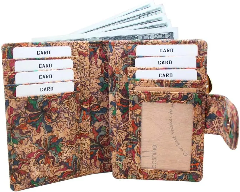boshiho Vegan Cork Wallet, Womens Purse Slim Zipper Design with Card Holder Coin Pocket Purse Eco-friendly Vegan Gift