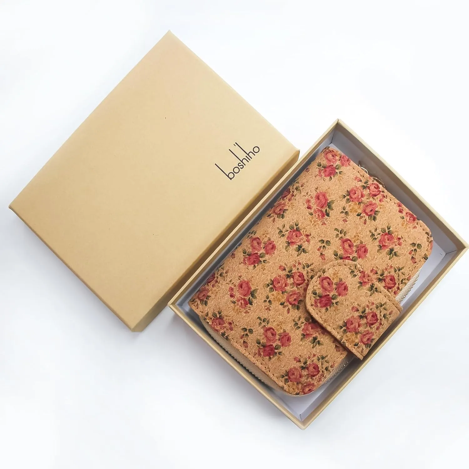 boshiho Vegan Cork Wallet, Womens Purse Slim Zipper Design with Card Holder Coin Pocket Purse Eco-friendly Vegan Gift