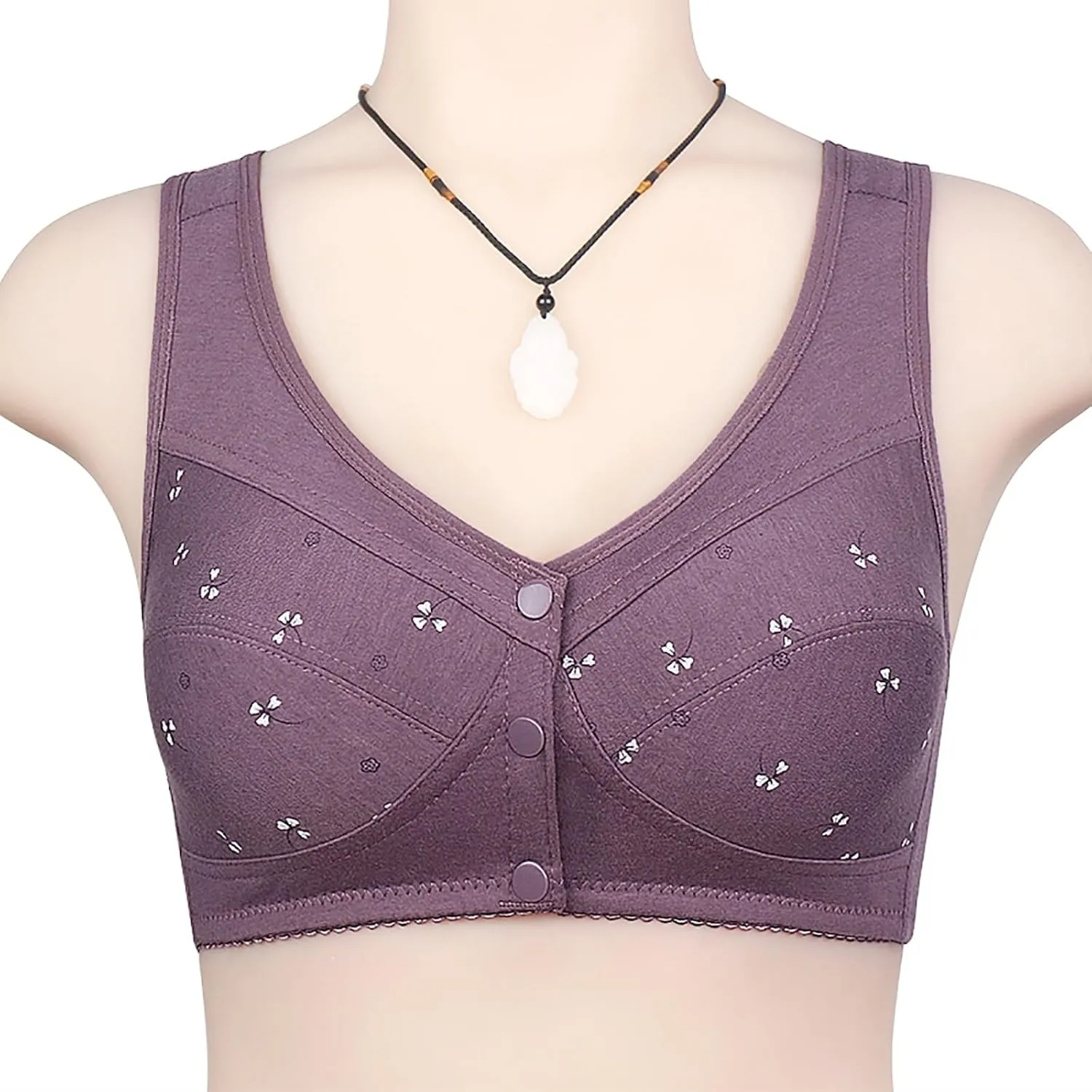 Bras for Older Women Push up Breathable Front Snap Closure Bras Full Support No Underwire Plus Size Everyday Bra