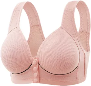 Bras for Women No Underwire Convenient Sports Bras Front Snaps Daisy Bra Comfy Wirefree Sleep Bras, 36-52B/C, Pink