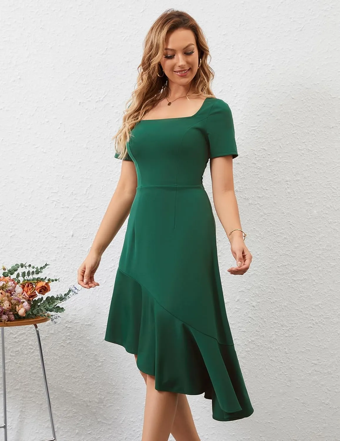 Bridesmay Women's Cocktail Dresses with Sleeves Square Neck Ruffle Graduation Prom Party Dress 2025