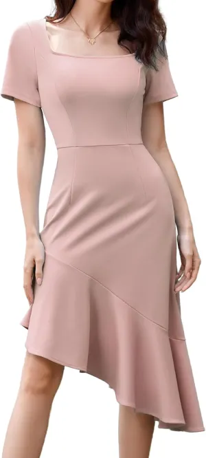 Bridesmay Women's Cocktail Dresses with Sleeves Square Neck Ruffle Graduation Prom Party Dress 2025