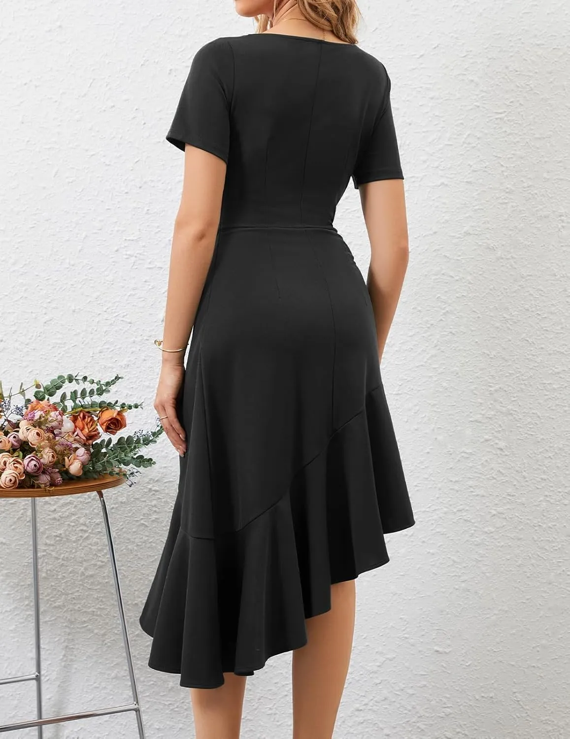 Bridesmay Women's Cocktail Dresses with Sleeves Square Neck Ruffle Graduation Prom Party Dress 2025