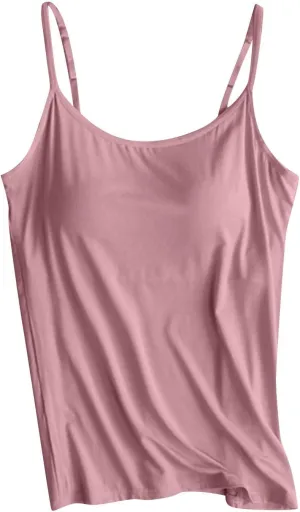 Built in Bra Tank Tops for Women 2024 Summer Casual, Padded Adjustable Spaghetti Strap Womens Camisole Tops