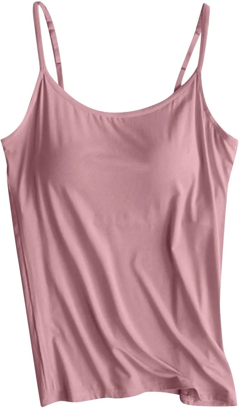 Built in Bra Tank Tops for Women 2024 Summer Casual, Padded Adjustable Spaghetti Strap Womens Camisole Tops