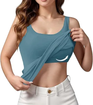 Built in Bra Tank Tops for Women Cotton Padded Womens Spaghetti Strap Camisole Plus Size Sports Bras
