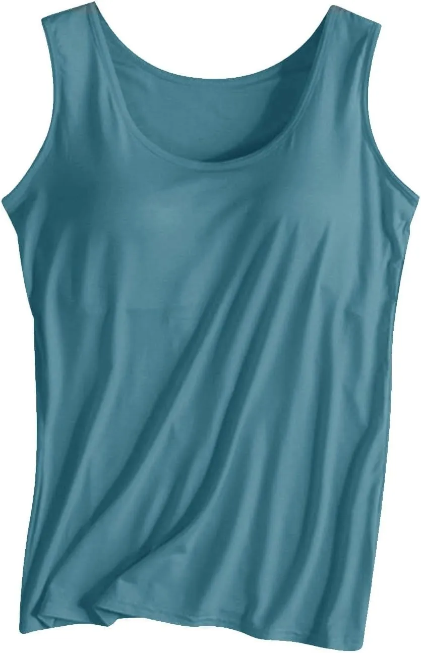 Built in Bra Tank Tops for Women Cotton Padded Womens Spaghetti Strap Camisole Plus Size Sports Bras