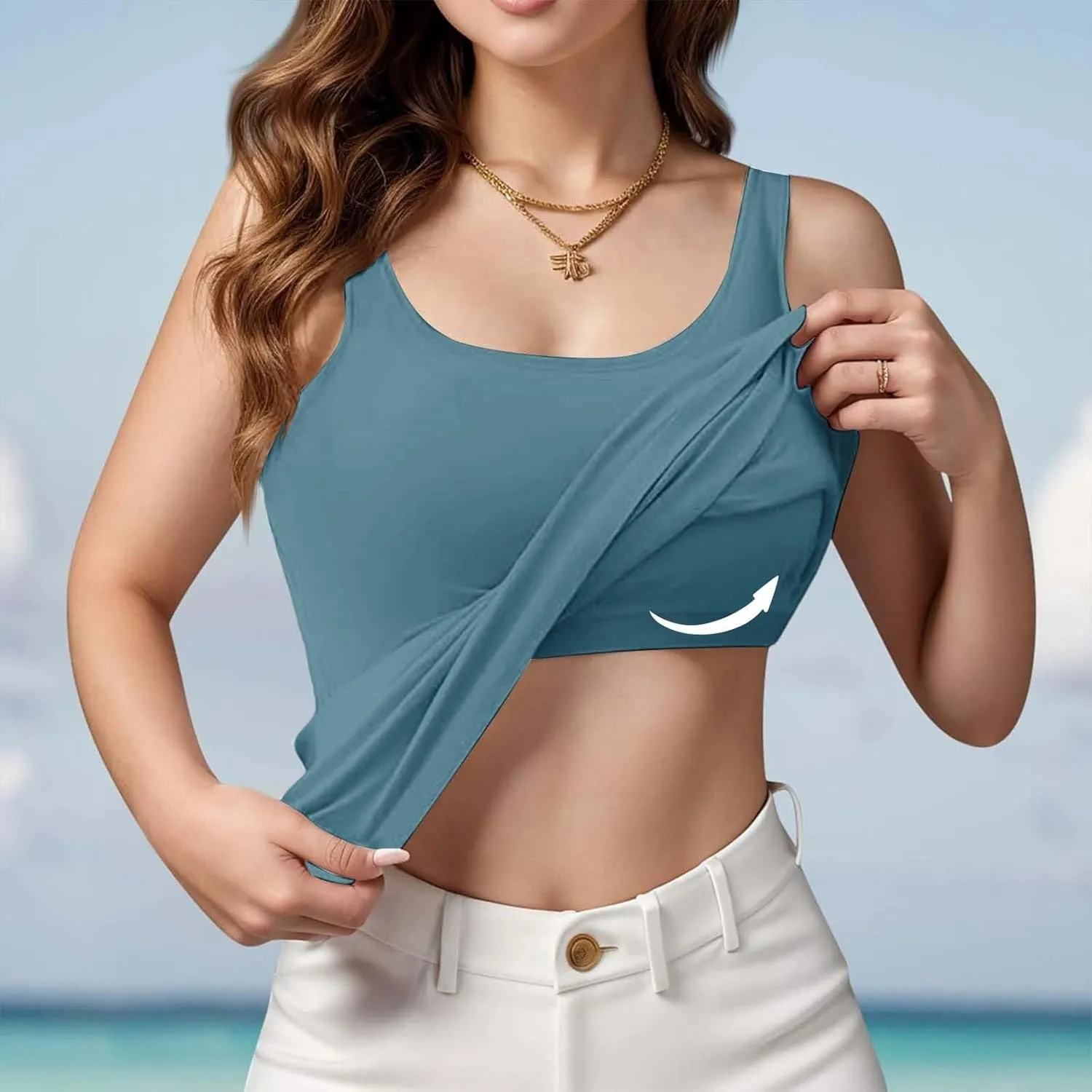 Built in Bra Tank Tops for Women Cotton Padded Womens Spaghetti Strap Camisole Plus Size Sports Bras