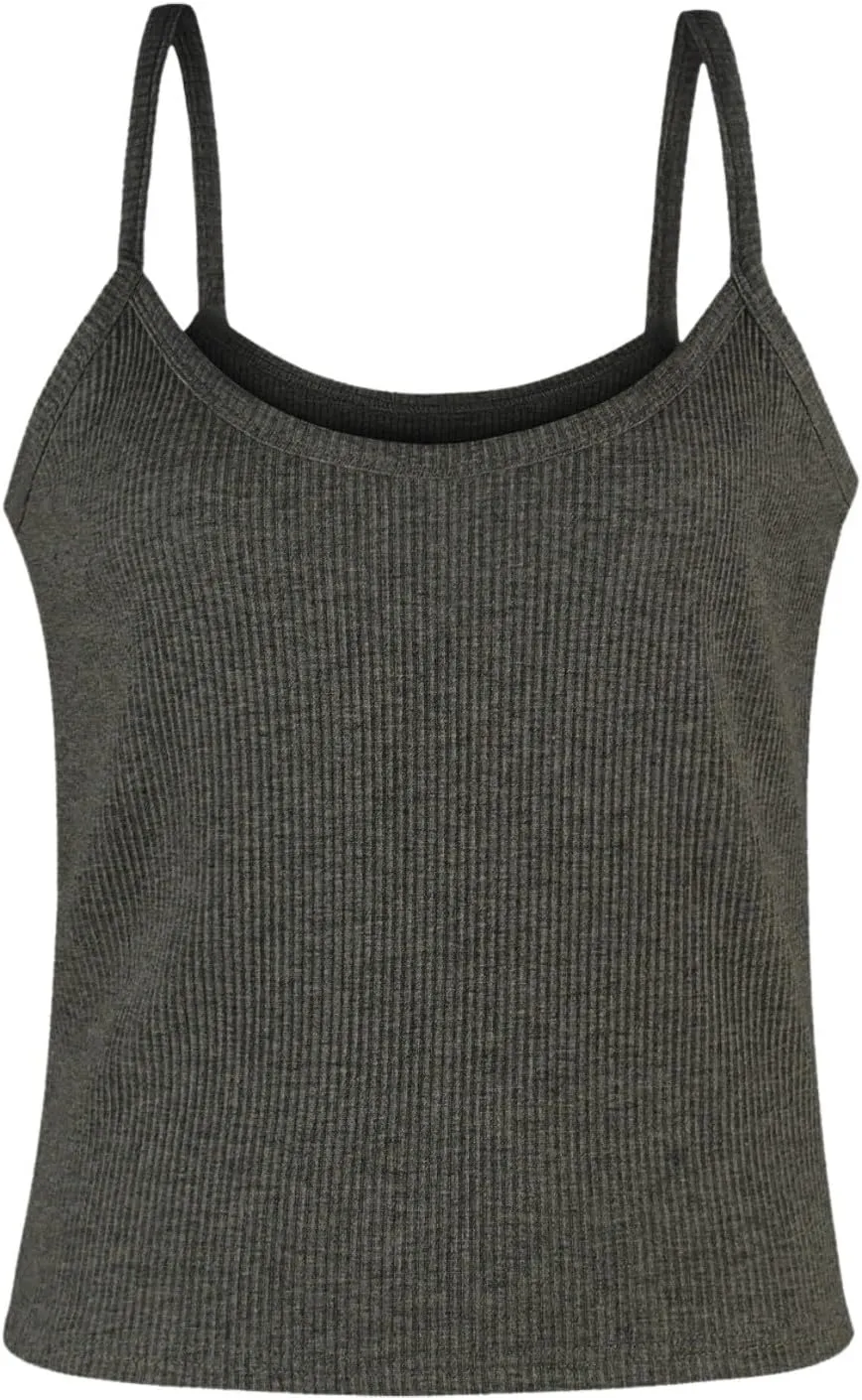 Built in Bra Tank Tops for Women Spaghetti Strap Scoop Neck Ribbed Camisole Basic Slim Fitted Cami Shirts