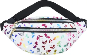 Butterfly Pattern Fanny Pack Shiny Waterproof Waist Packs for Women Men Fashion Holographic Belt Bag with Adjustable Belt for Rave Festival Hiking Travel Outdoor