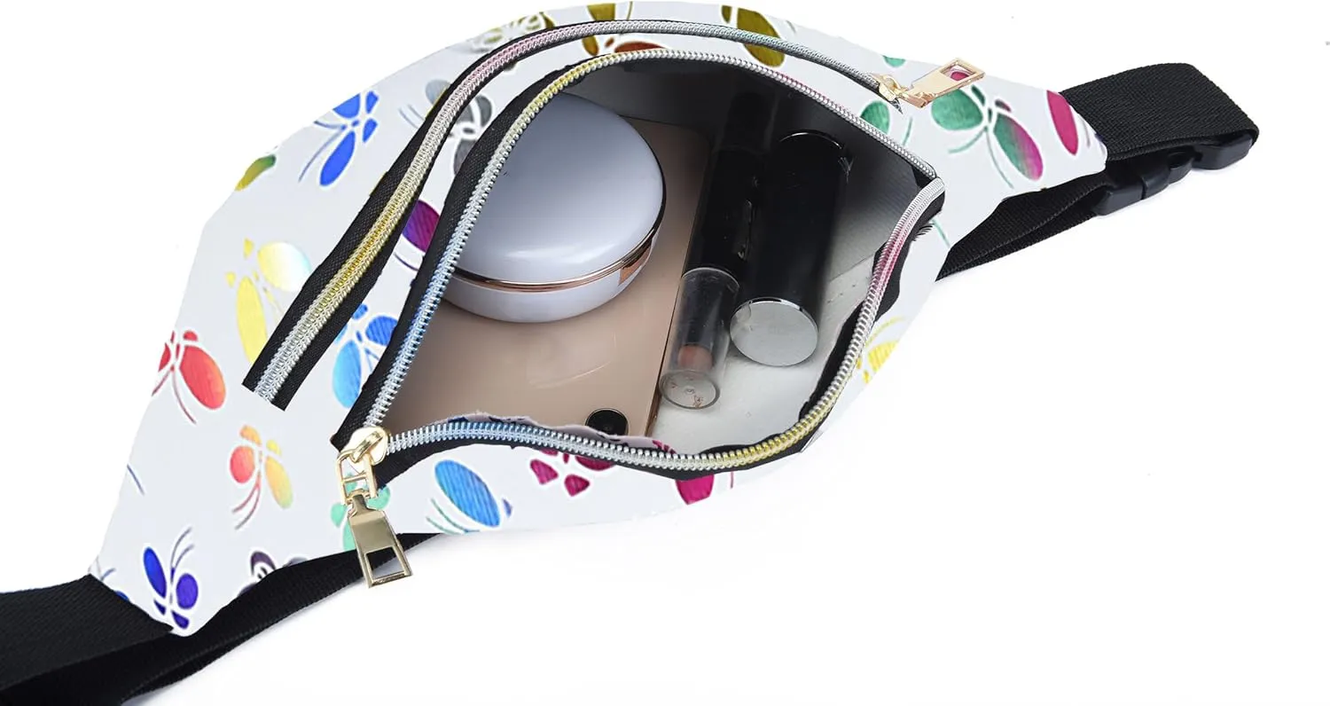 Butterfly Pattern Fanny Pack Shiny Waterproof Waist Packs for Women Men Fashion Holographic Belt Bag with Adjustable Belt for Rave Festival Hiking Travel Outdoor