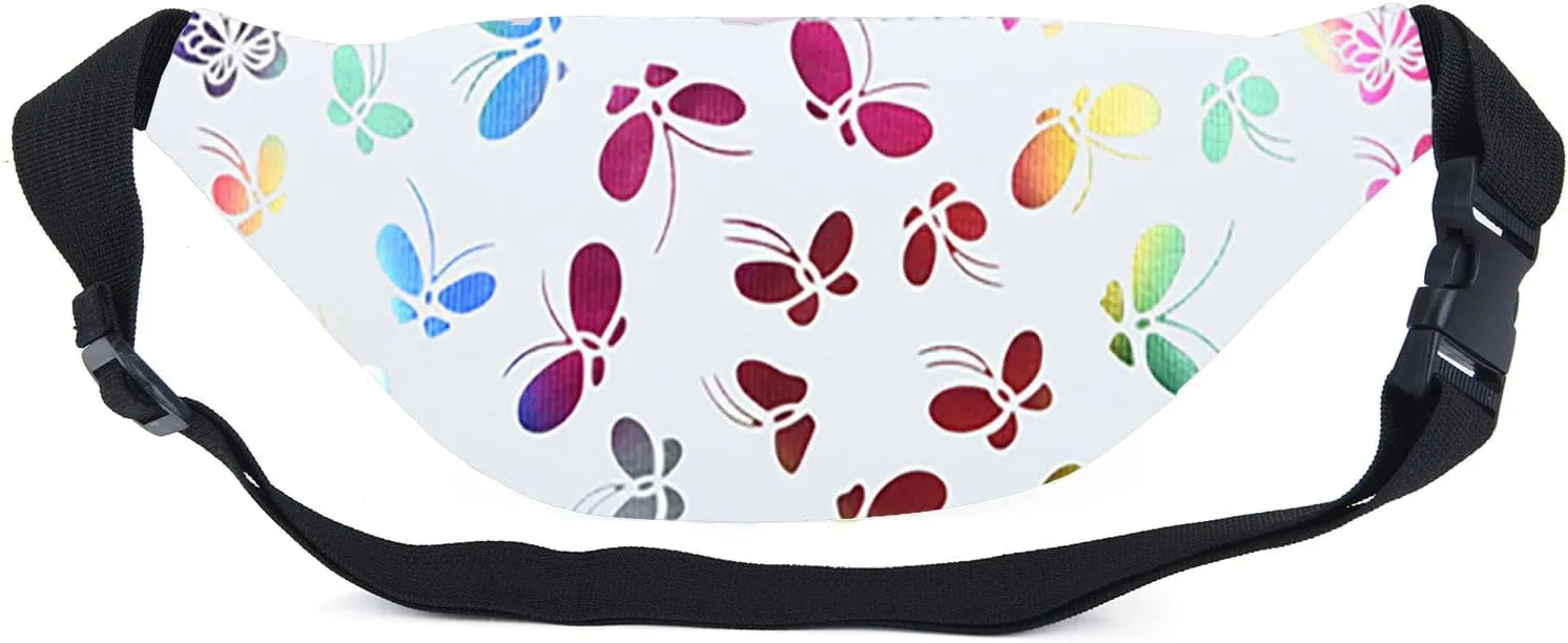 Butterfly Pattern Fanny Pack Shiny Waterproof Waist Packs for Women Men Fashion Holographic Belt Bag with Adjustable Belt for Rave Festival Hiking Travel Outdoor