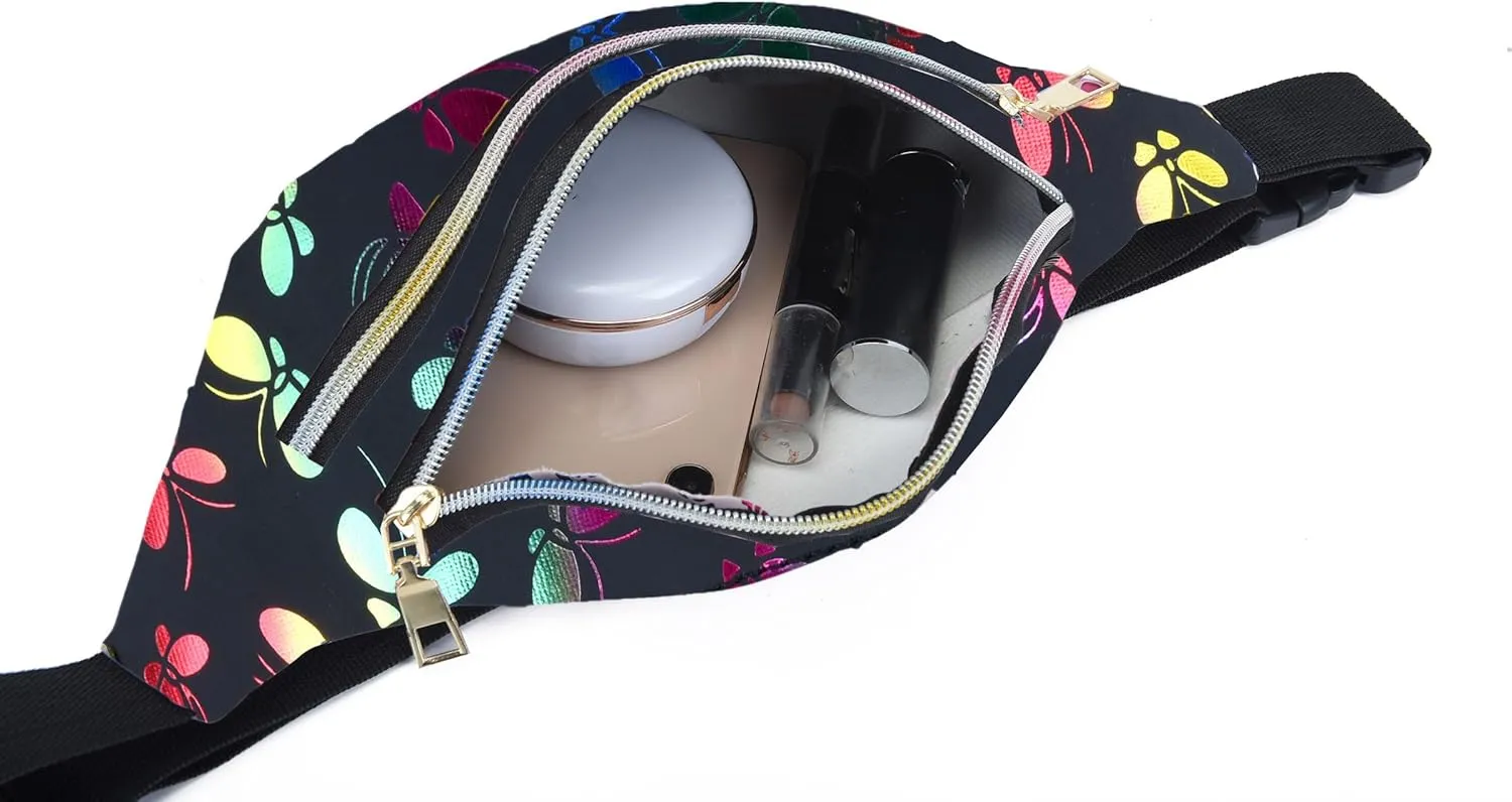 Butterfly Pattern Fanny Pack Shiny Waterproof Waist Packs for Women Men Fashion Holographic Belt Bag with Adjustable Belt for Rave Festival Hiking Travel Outdoor