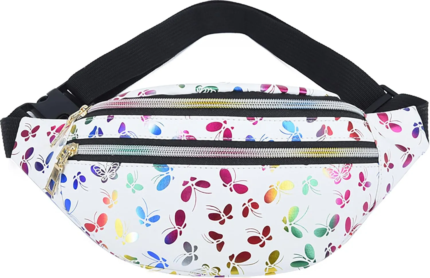 Butterfly Pattern Fanny Pack Shiny Waterproof Waist Packs for Women Men Fashion Holographic Belt Bag with Adjustable Belt for Rave Festival Hiking Travel Outdoor