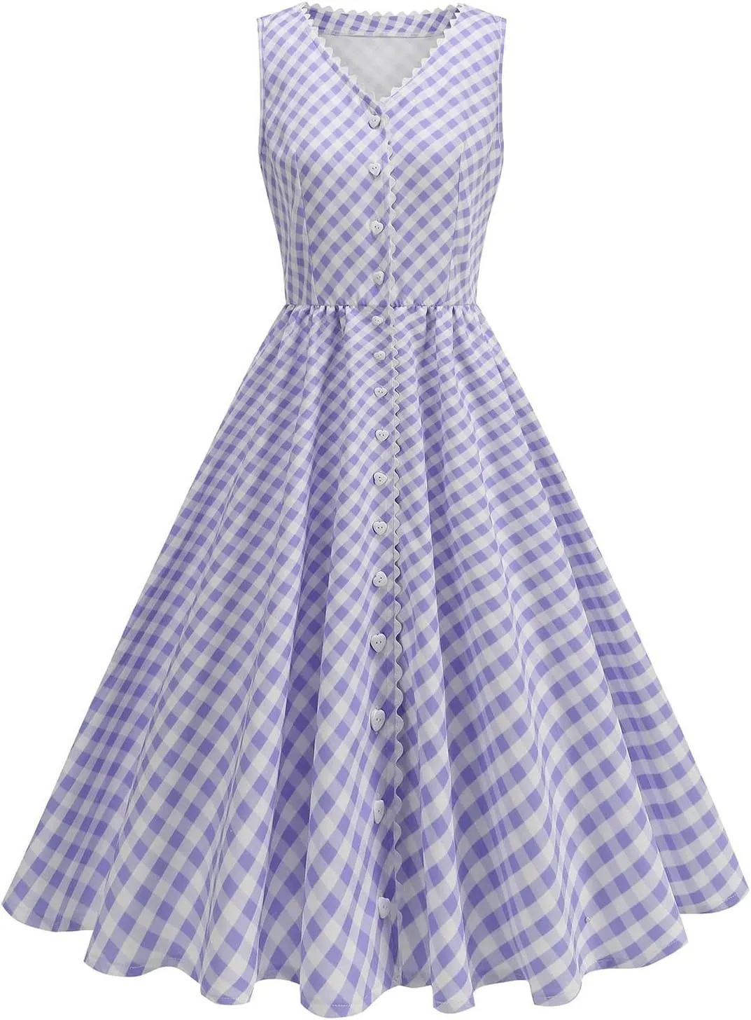 Button Front CheckeDress for Women V Neck Sleeveless A Line Summer Vacation Beachwear 2025 Casual Day Out
