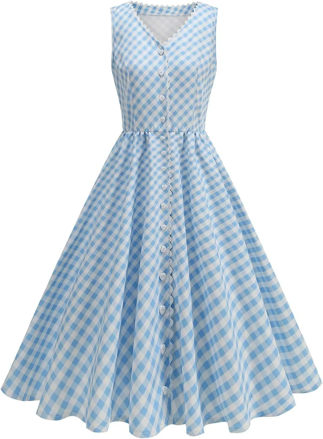 Button Front CheckeDress for Women V Neck Sleeveless A Line Summer Vacation Beachwear 2025 Casual Day Out