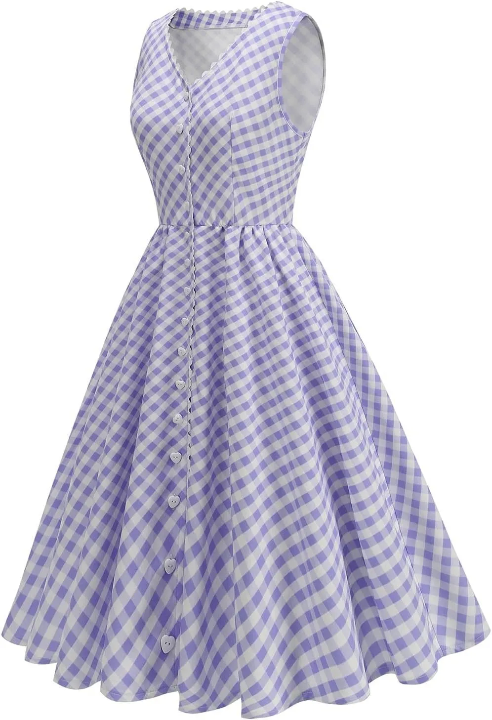 Button Front CheckeDress for Women V Neck Sleeveless A Line Summer Vacation Beachwear 2025 Casual Day Out