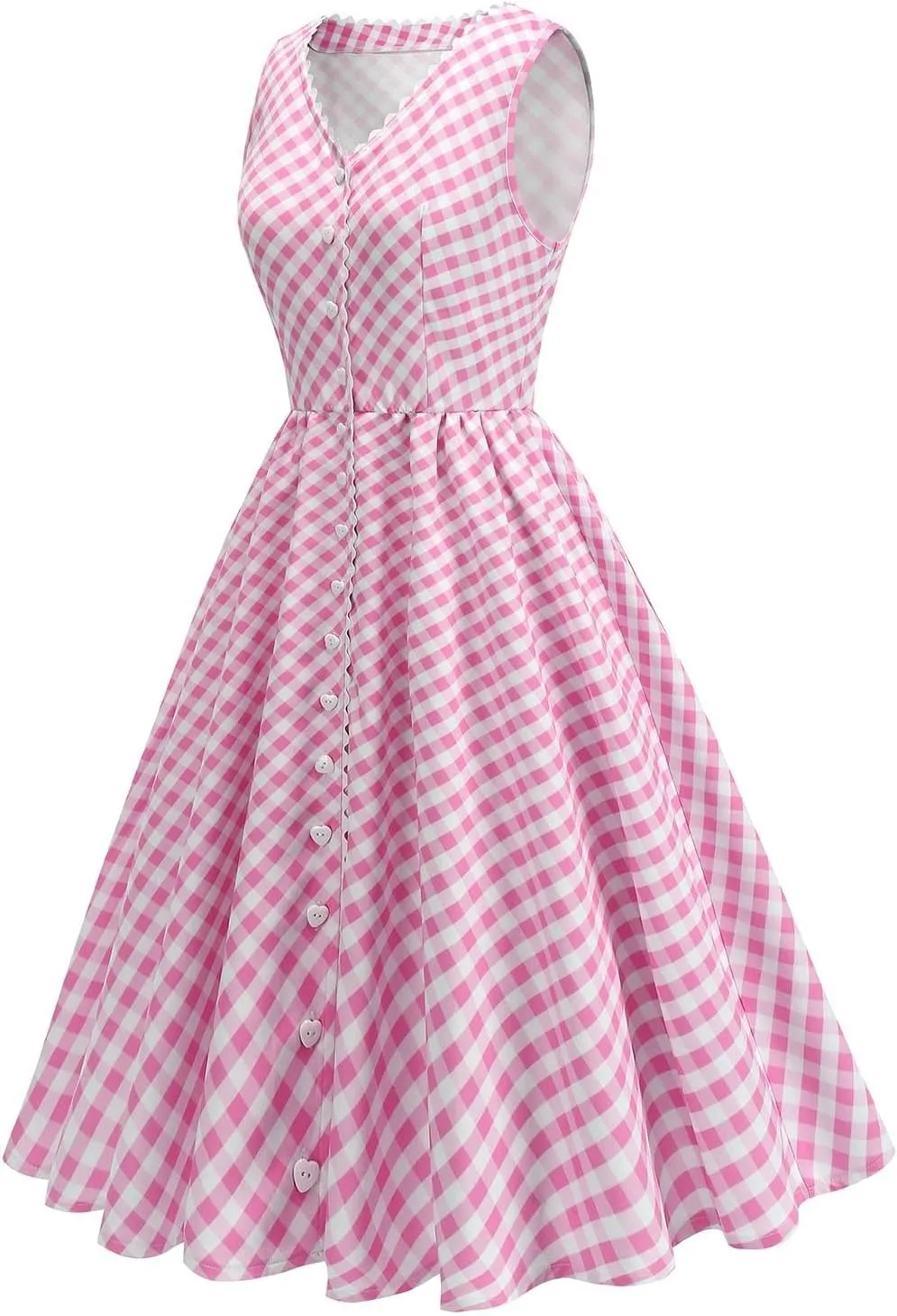 Button Front CheckeDress for Women V Neck Sleeveless A Line Summer Vacation Beachwear 2025 Casual Day Out