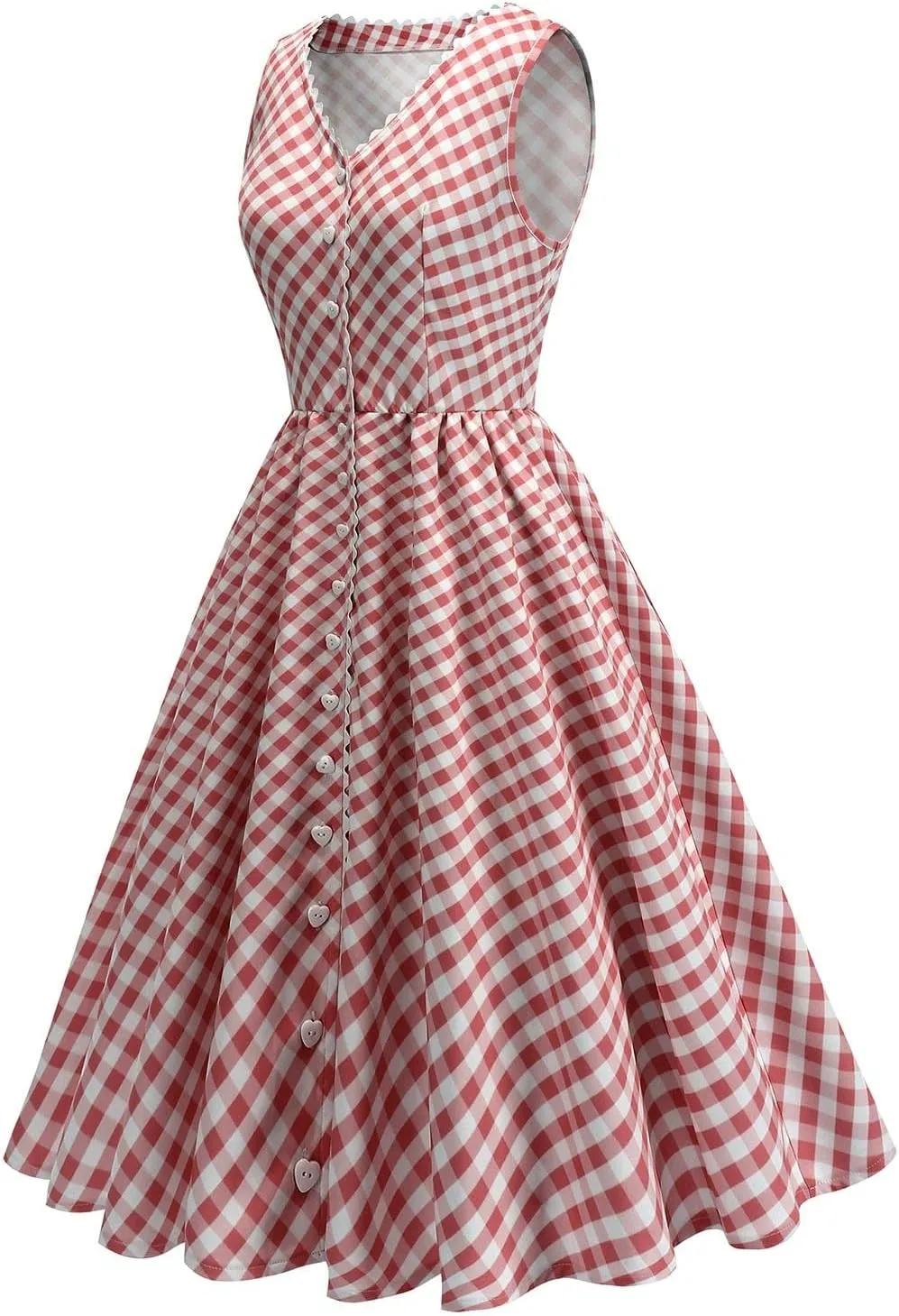 Button Front CheckeDress for Women V Neck Sleeveless A Line Summer Vacation Beachwear 2025 Casual Day Out