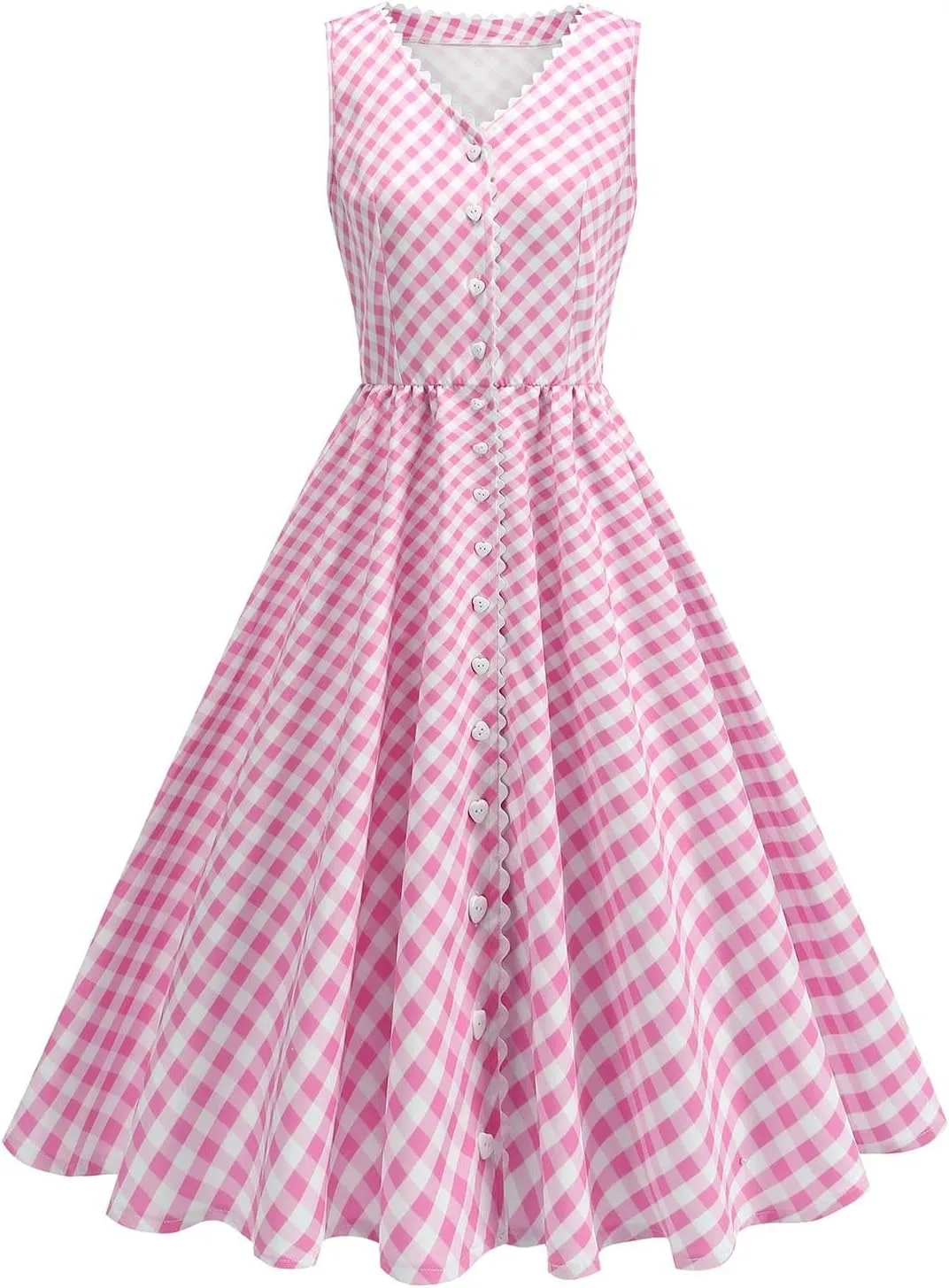 Button Front CheckeDress for Women V Neck Sleeveless A Line Summer Vacation Beachwear 2025 Casual Day Out