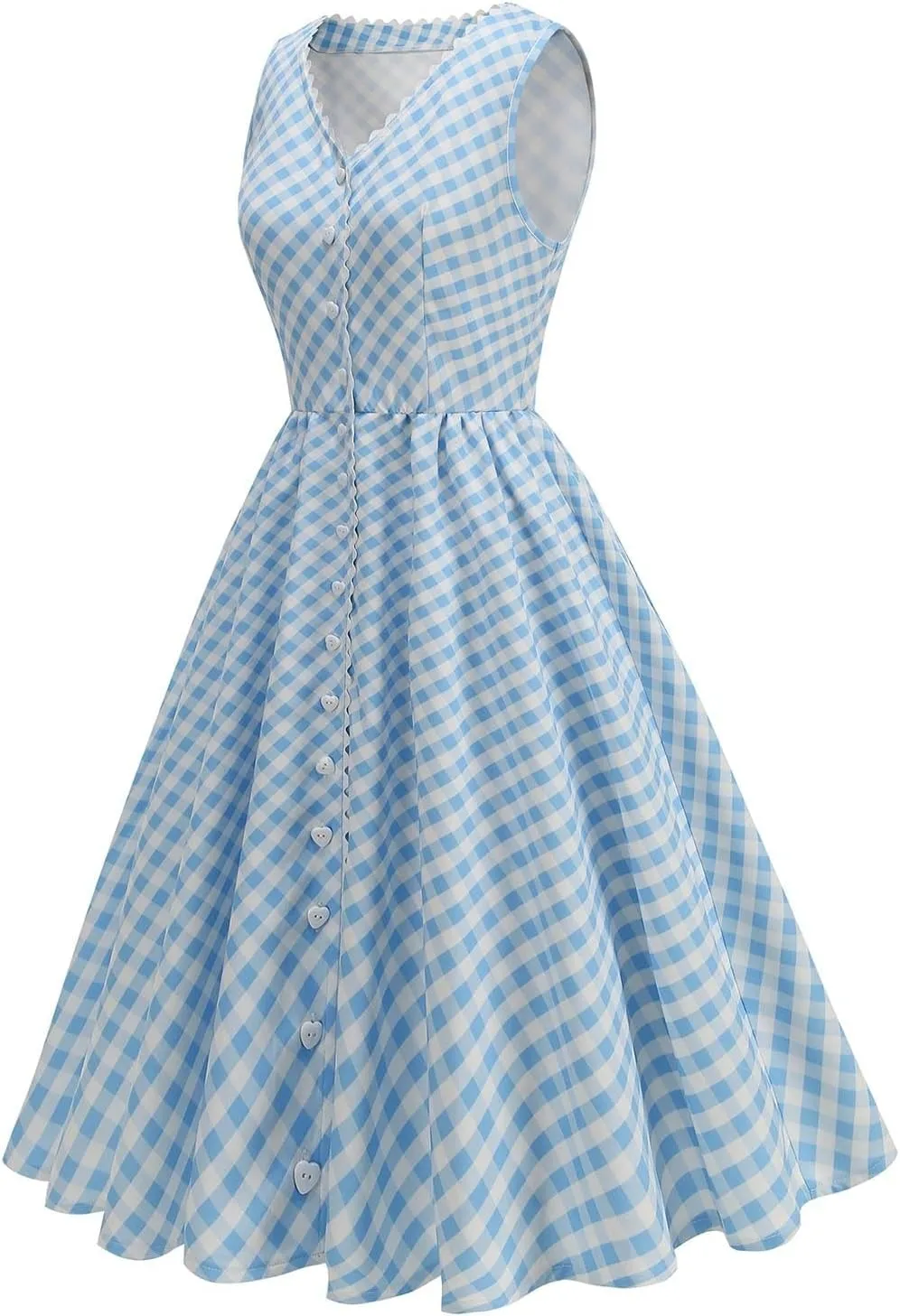 Button Front CheckeDress for Women V Neck Sleeveless A Line Summer Vacation Beachwear 2025 Casual Day Out